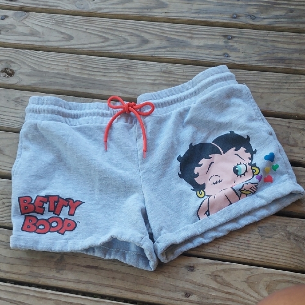 Betty Boop Gray Sweat Shorts with Orange Drawstring